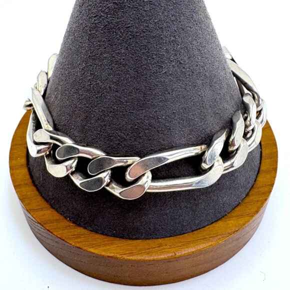 VTG Sterling Silver 925 Heavy Figaro Link Chain Bracelet Size 8.5" Length - Picture 1 of 10
